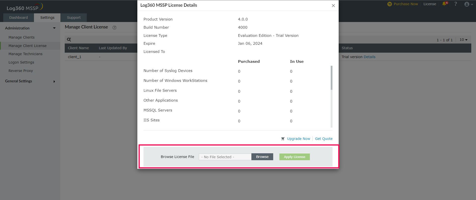 Manage Client License